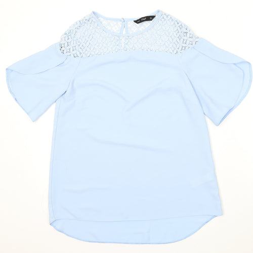 F&F Womens Blue  Cotton Basic Blouse Size 6 Round Neck