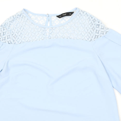 F&F Womens Blue  Cotton Basic Blouse Size 6 Round Neck