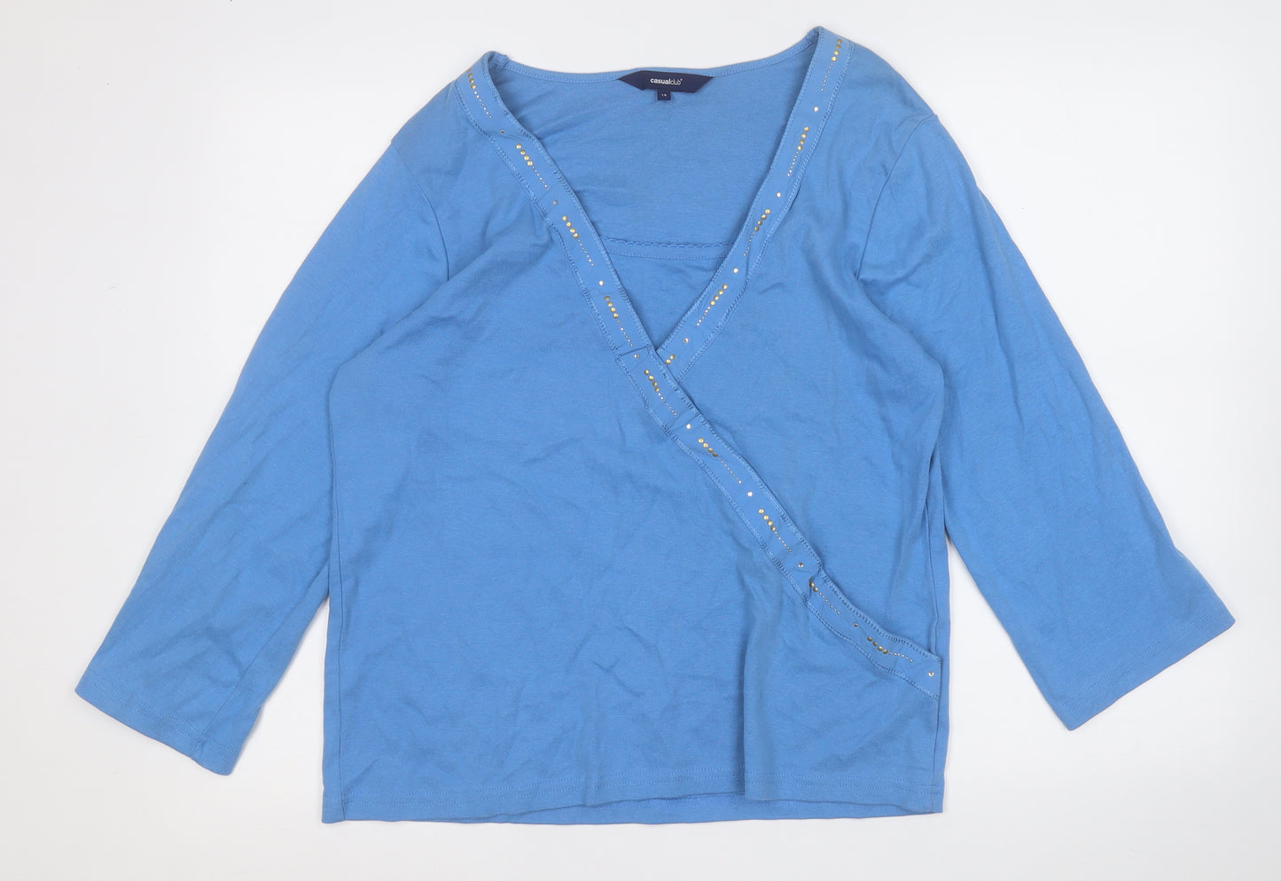 Casual Club Womens Blue V-Neck  Cotton Pullover Jumper Size 18