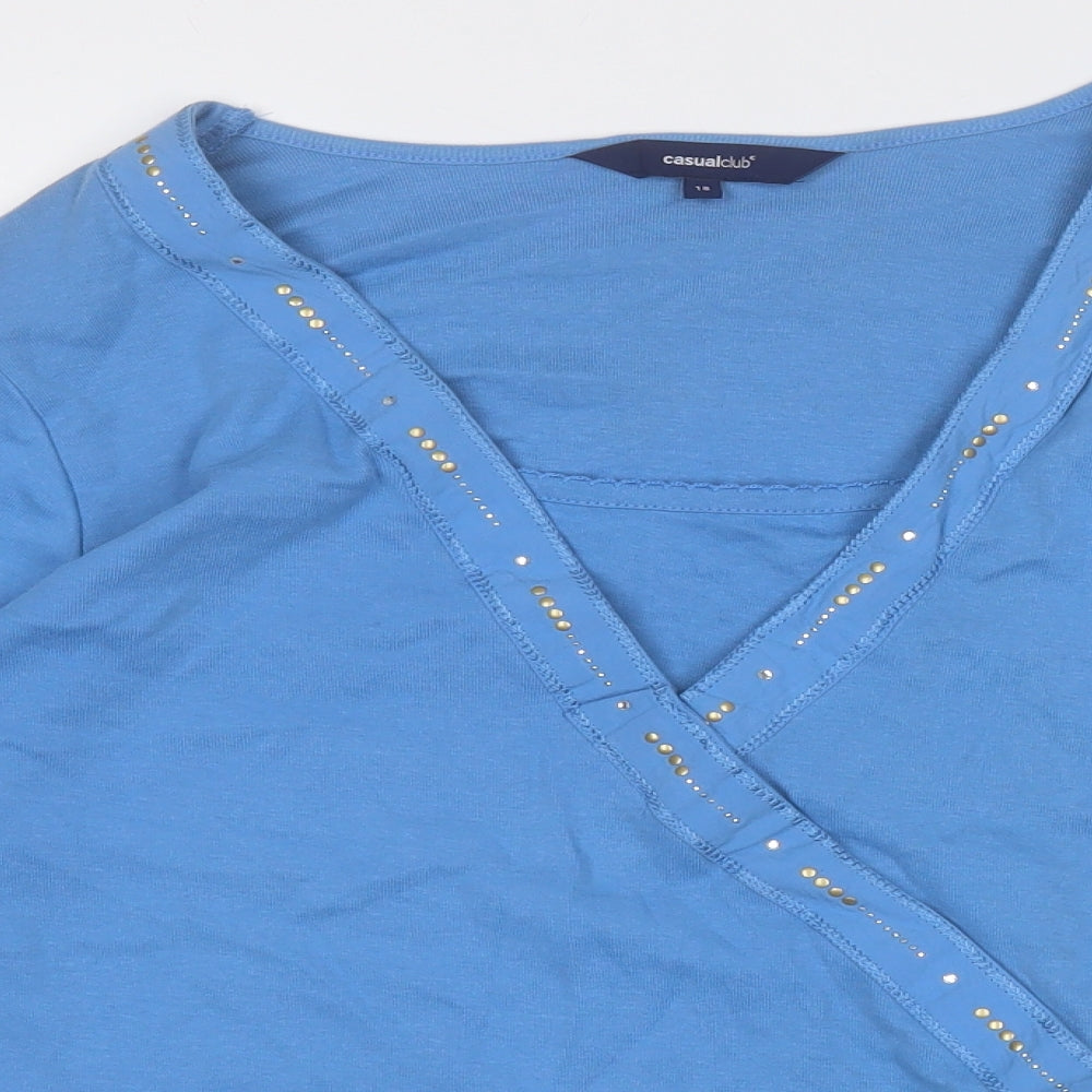 Casual Club Womens Blue V-Neck  Cotton Pullover Jumper Size 18