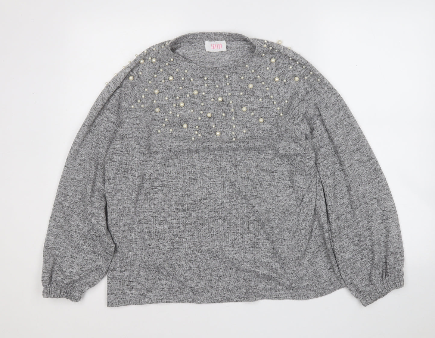 Savida Womens Grey Round Neck Geometric Polyester Pullover Jumper Size L