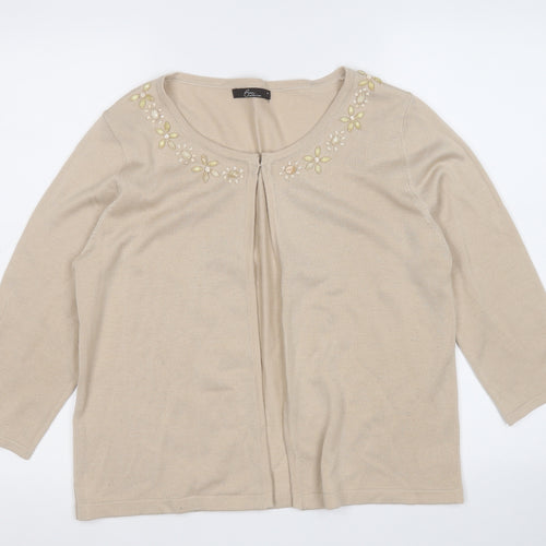 BM Womens Beige Round Neck  Acrylic Cardigan Jumper Size M