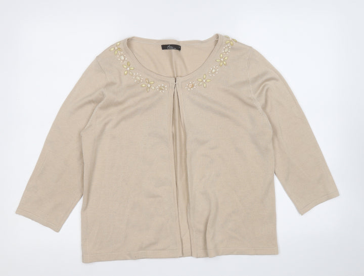 BM Womens Beige Round Neck Acrylic Cardigan Jumper Size M
