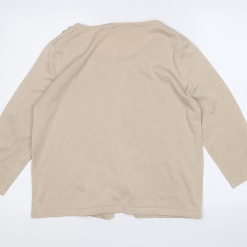 BM Womens Beige Round Neck  Acrylic Cardigan Jumper Size M