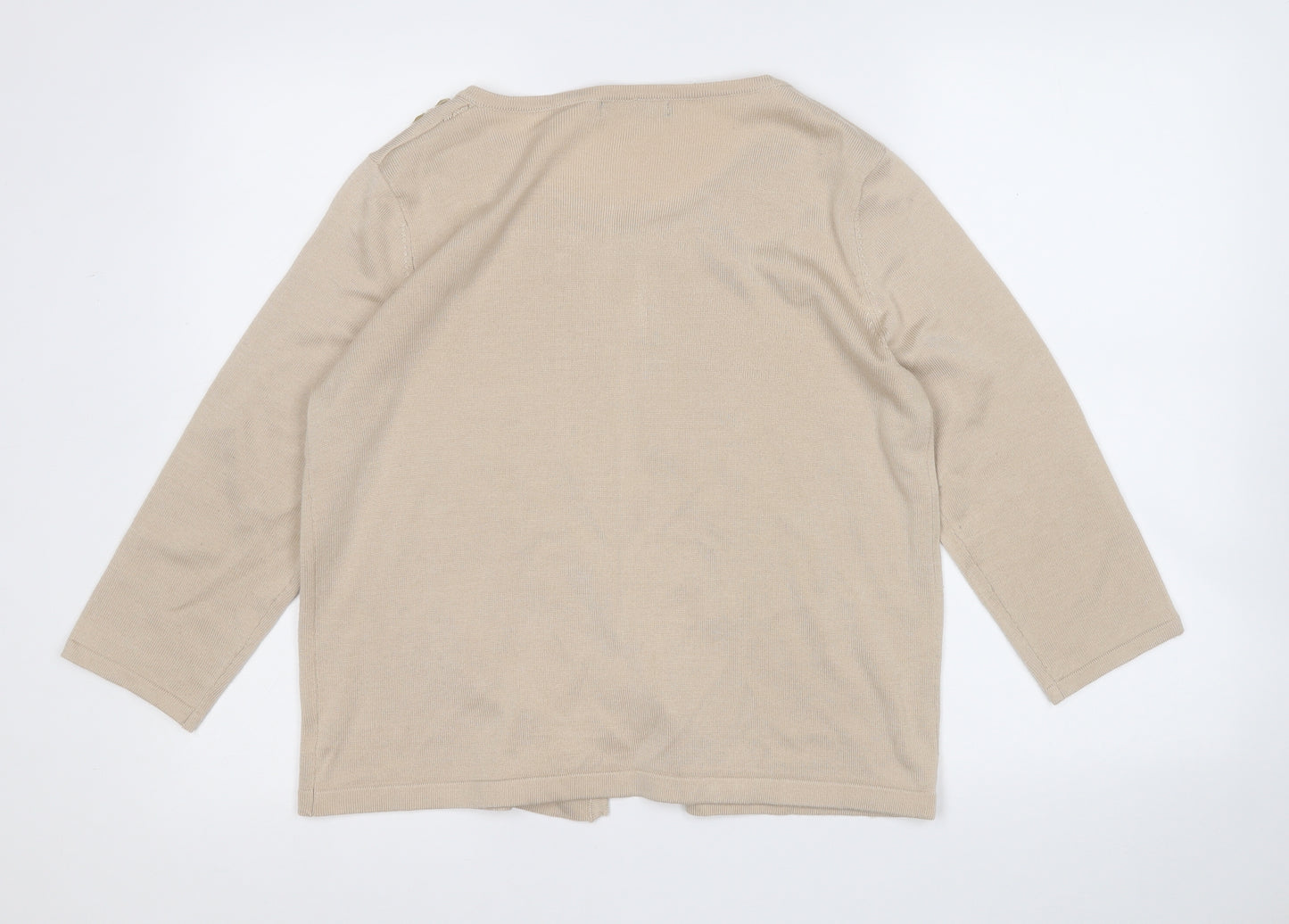 BM Womens Beige Round Neck  Acrylic Cardigan Jumper Size M