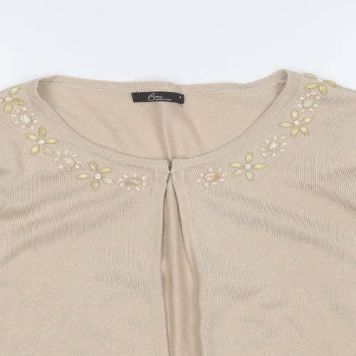 BM Womens Beige Round Neck  Acrylic Cardigan Jumper Size M