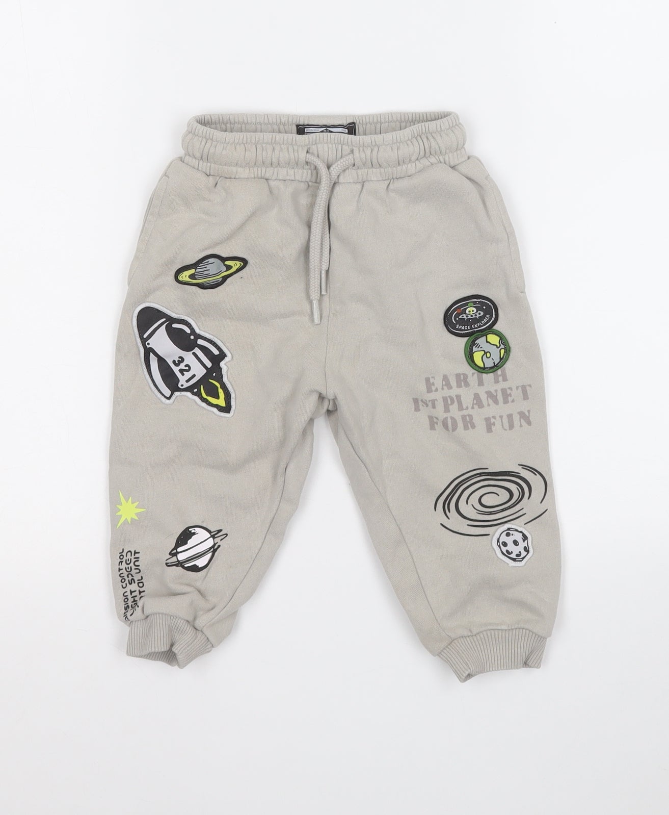 NEXT Boys Grey  Cotton Jogger Trousers Size 12-18 Months   - Space Rocket