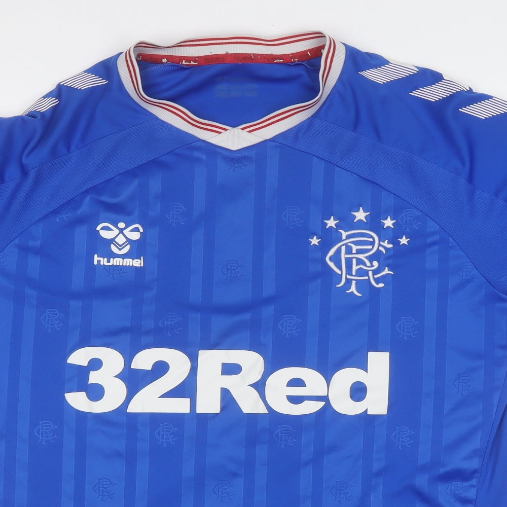 Hummel Mens Blue  Polyester Jersey T-Shirt Size M Round Neck  - Rangers Football Shirt