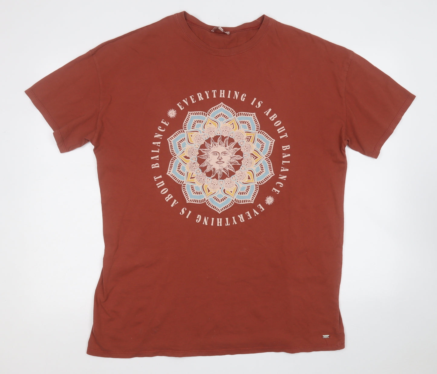 pacific republic  Mens Orange  Polyester  T-Shirt Size L Round Neck
