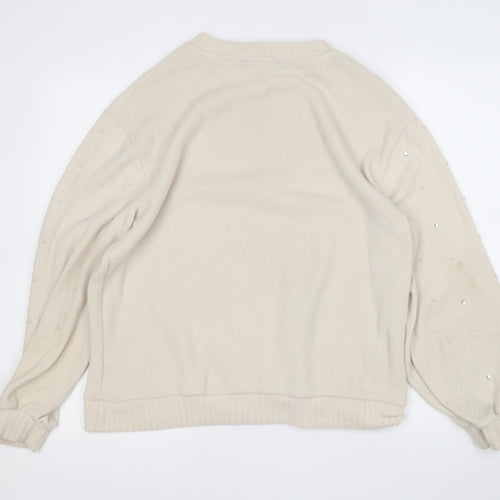 F&F Womens Beige Round Neck  Polyester Pullover Jumper Size 14