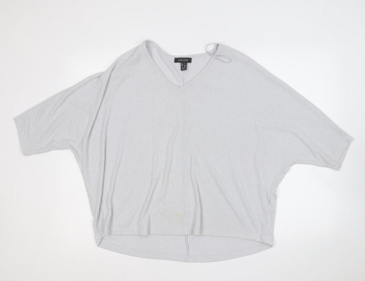 New Look Womens Grey  Viscose Basic Blouse Size S Round Neck