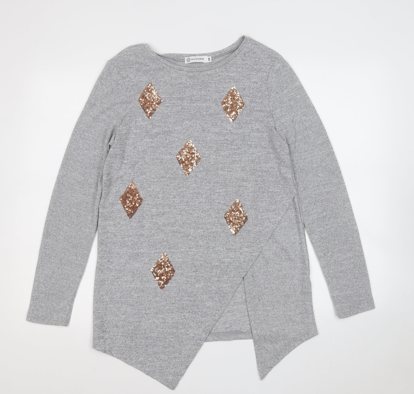 pink diamond  Womens Grey Round Neck Geometric Rayon Pullover Jumper Size M