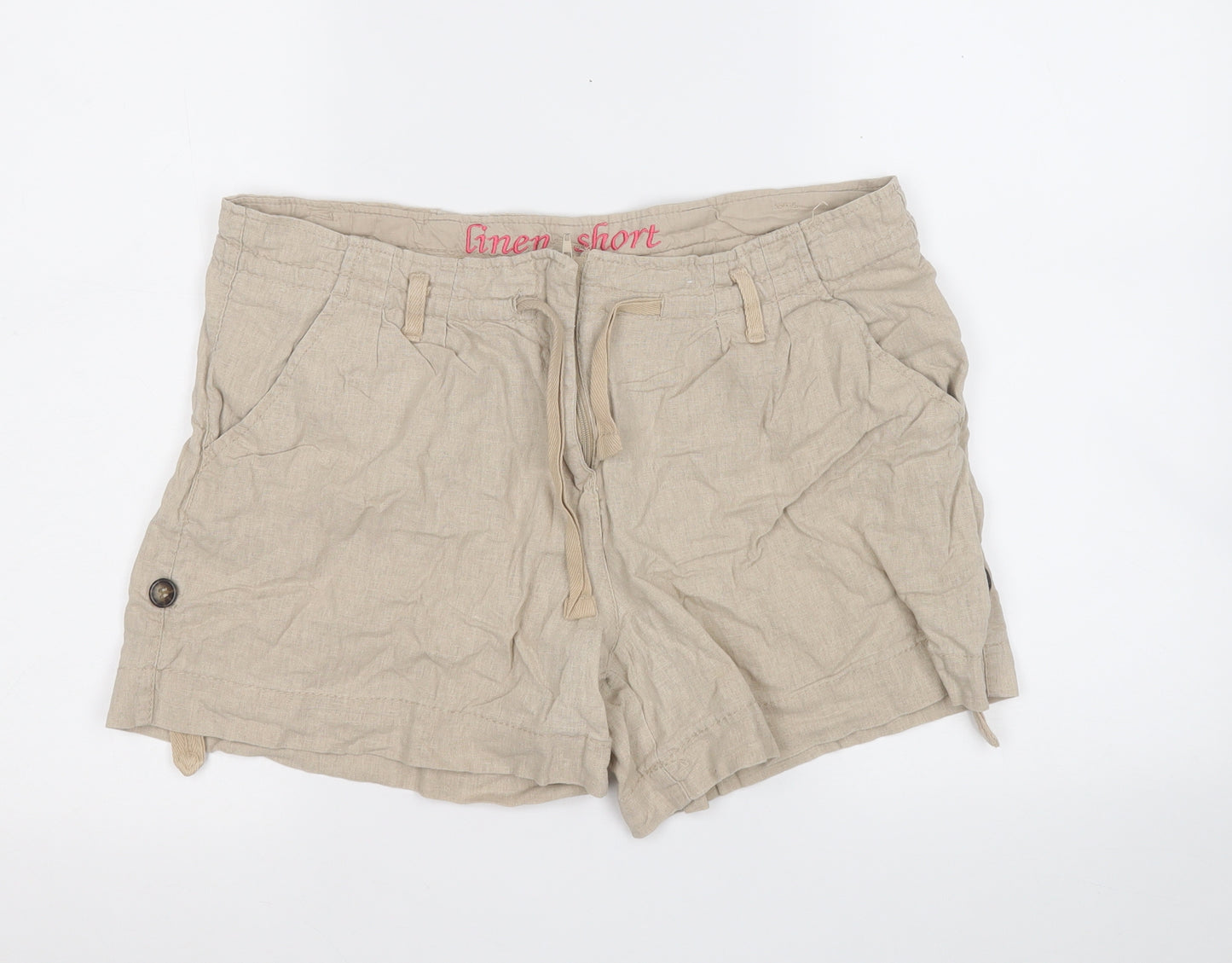 Denim & Co. Womens Brown  Linen Chino Shorts Size 12  Regular