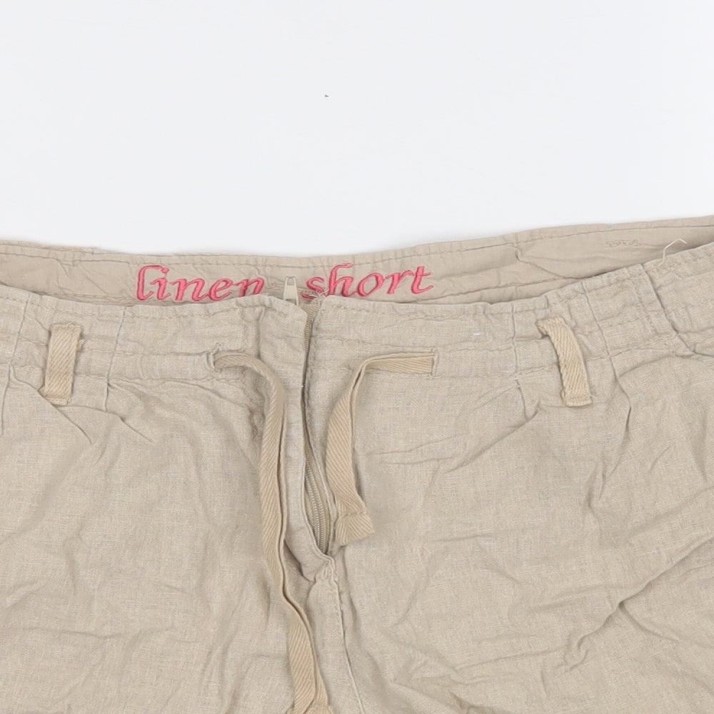 Denim & Co. Womens Brown  Linen Chino Shorts Size 12  Regular
