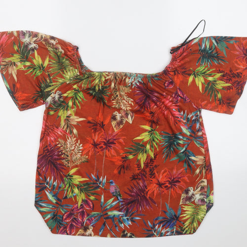 love tees Womens Multicoloured Floral Polyester Basic T-Shirt Size 14 Round Neck