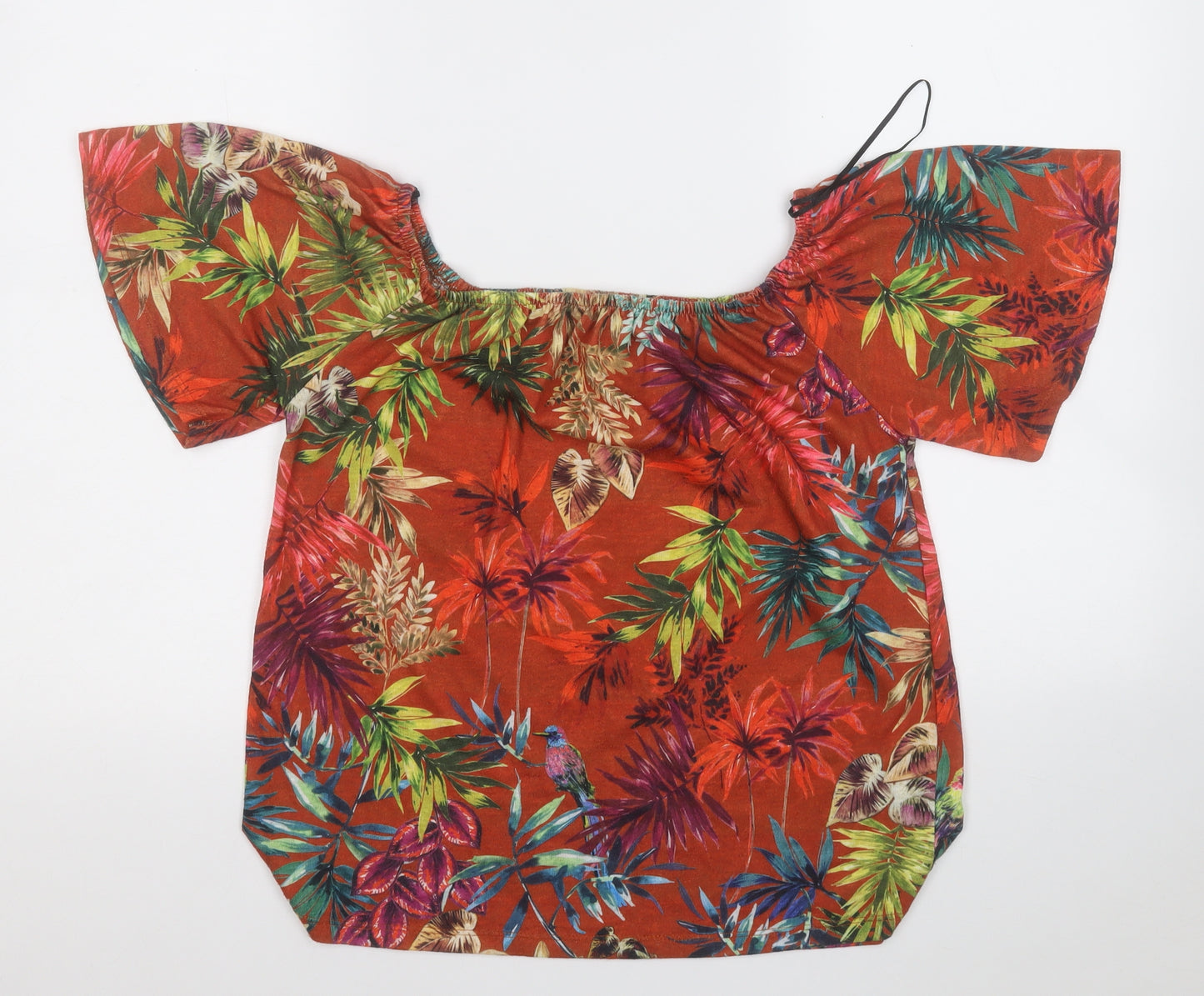 love tees Womens Multicoloured Floral Polyester Basic T-Shirt Size 14 Round Neck
