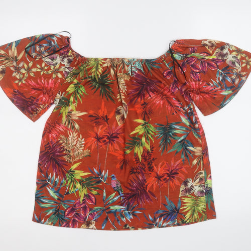 love tees Womens Multicoloured Floral Polyester Basic T-Shirt Size 14 Round Neck
