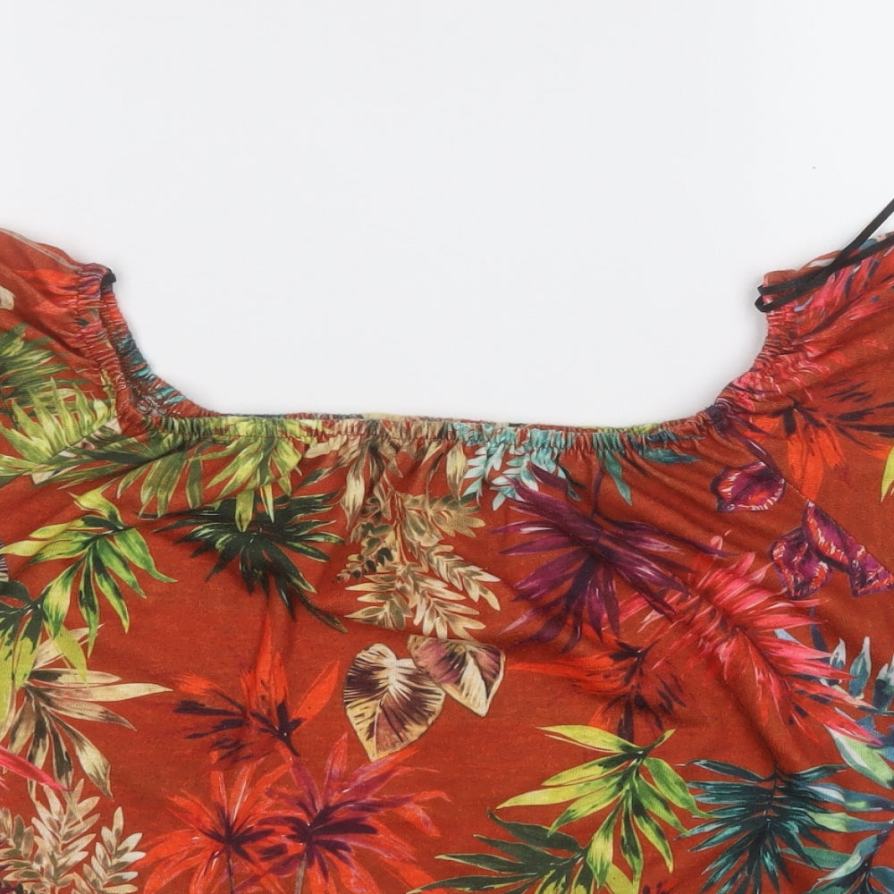love tees Womens Multicoloured Floral Polyester Basic T-Shirt Size 14 Round Neck