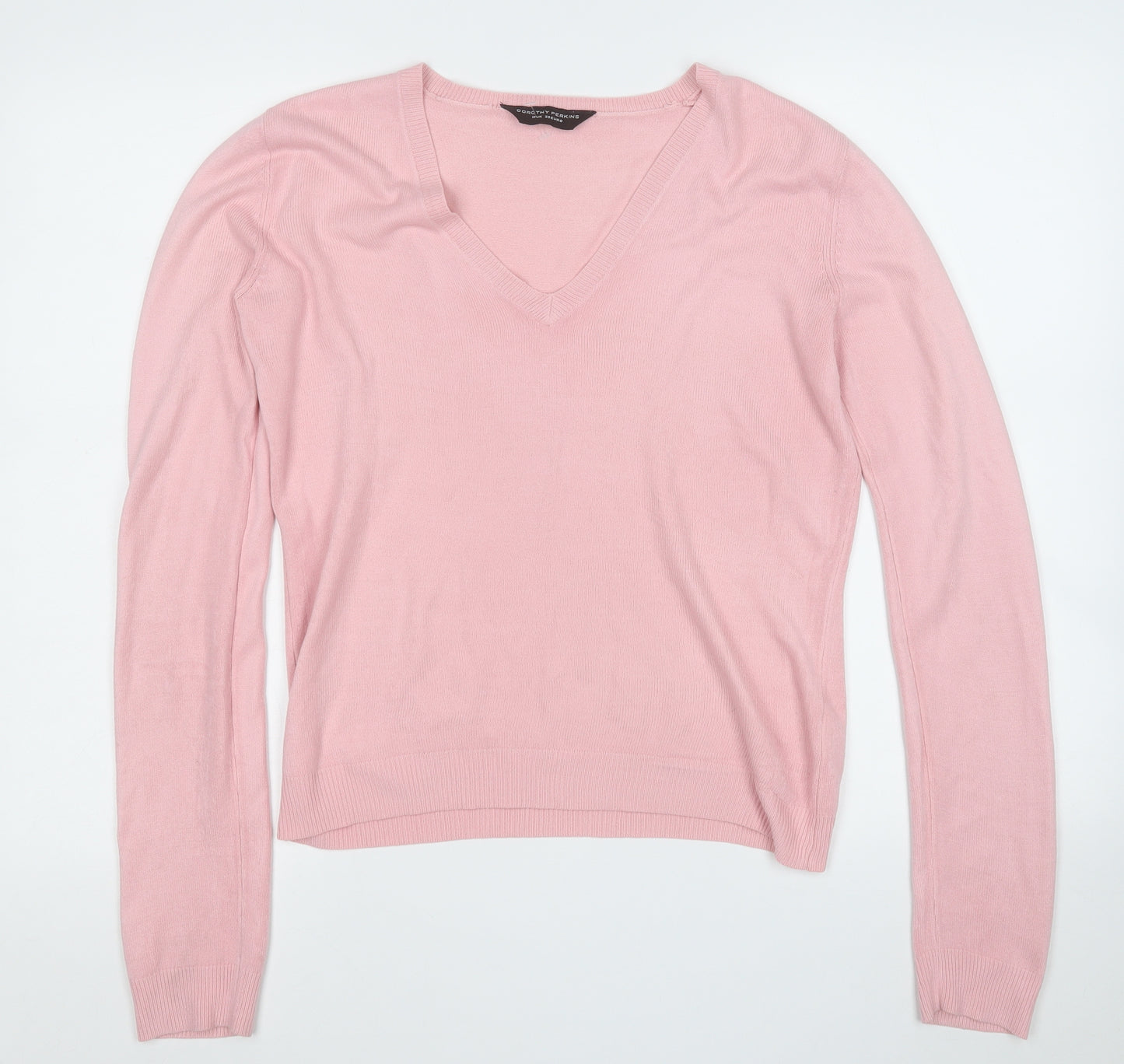 Dorothy Perkins Womens Pink V-Neck  Acrylic Pullover Jumper Size 10