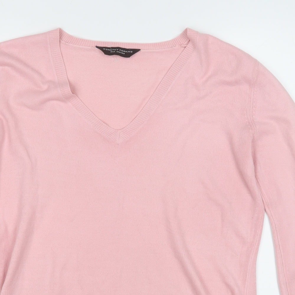 Dorothy Perkins Womens Pink V-Neck  Acrylic Pullover Jumper Size 10