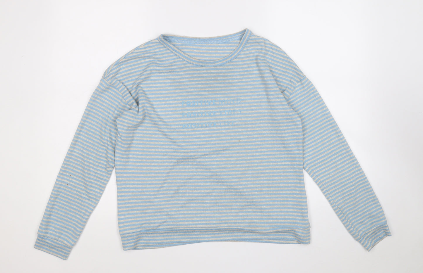 TU Womens Blue Round Neck Striped Polyester Pullover Jumper Size 10