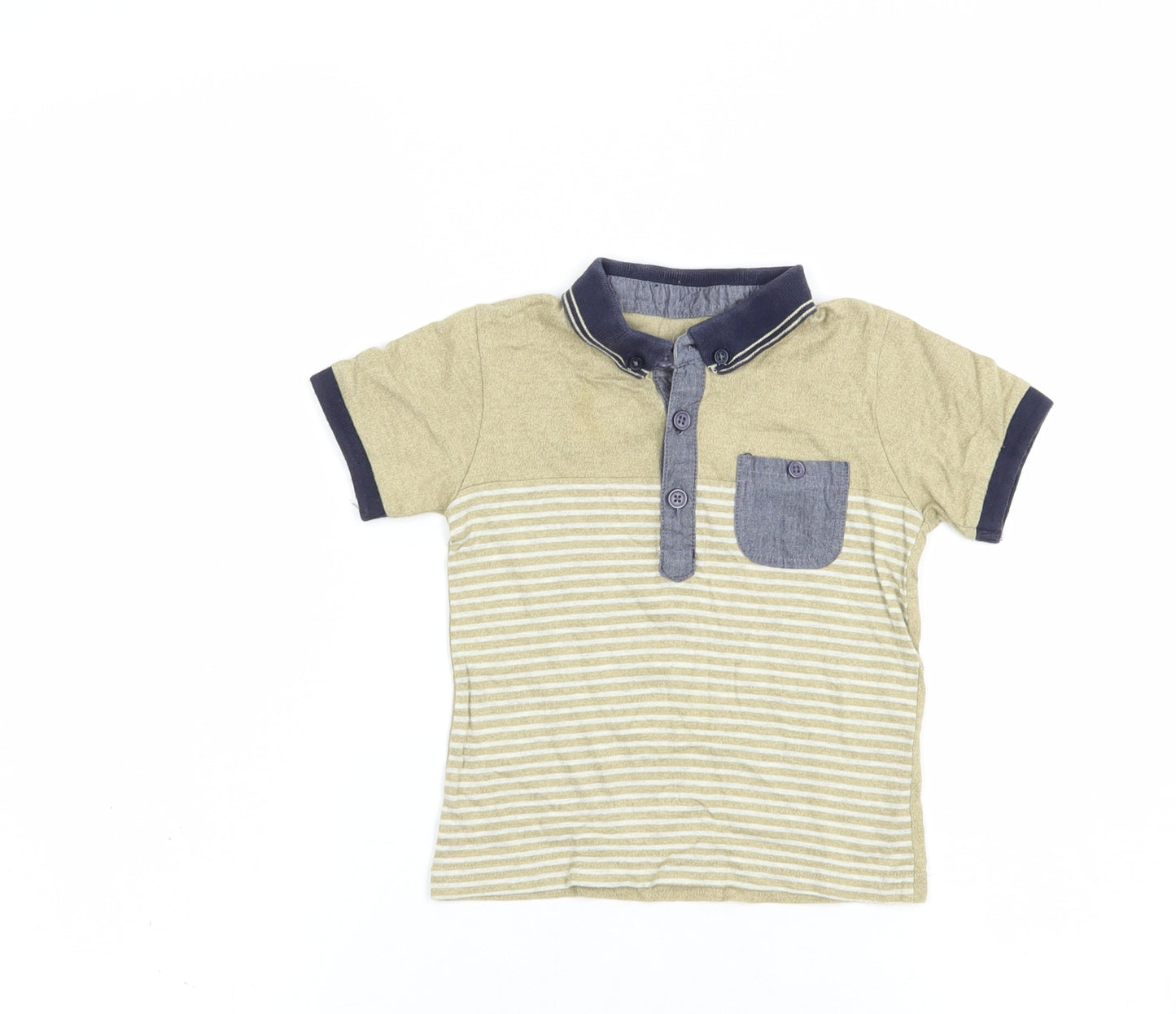 Matalan Baby Beige Striped Cotton Pullover Polo Size 12-18 Months Collared Button