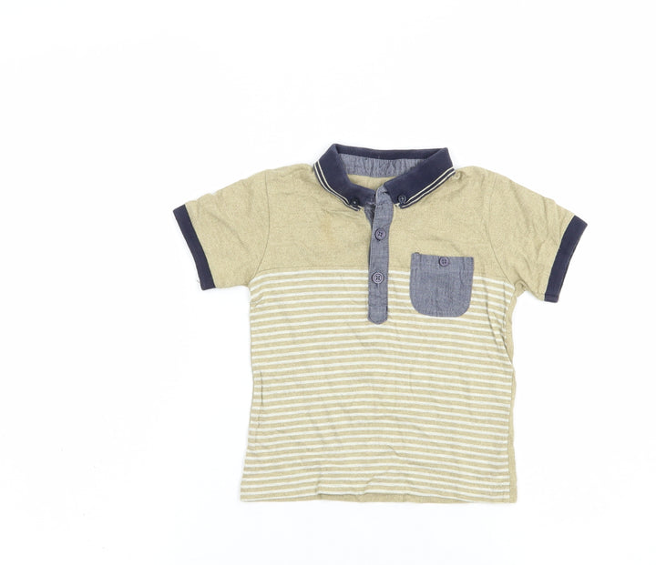 Matalan Baby Beige Striped Cotton Pullover Polo Size 12-18 Months Collared Button
