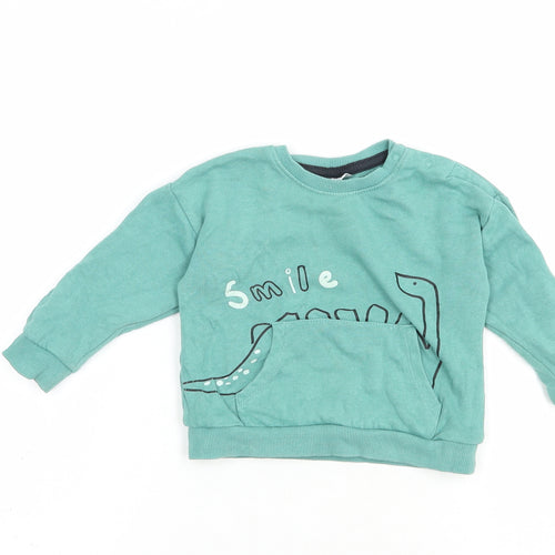 So Cute Baby Green  Cotton Pullover Jumper Size 12-18 Months  Snap - Dino