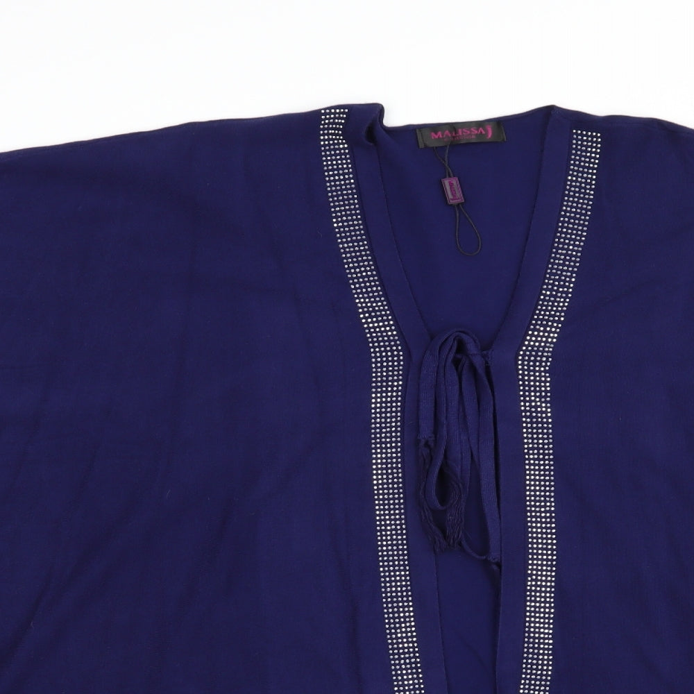 Malissa J Womens Blue V-Neck  Viscose Cardigan Jumper One Size