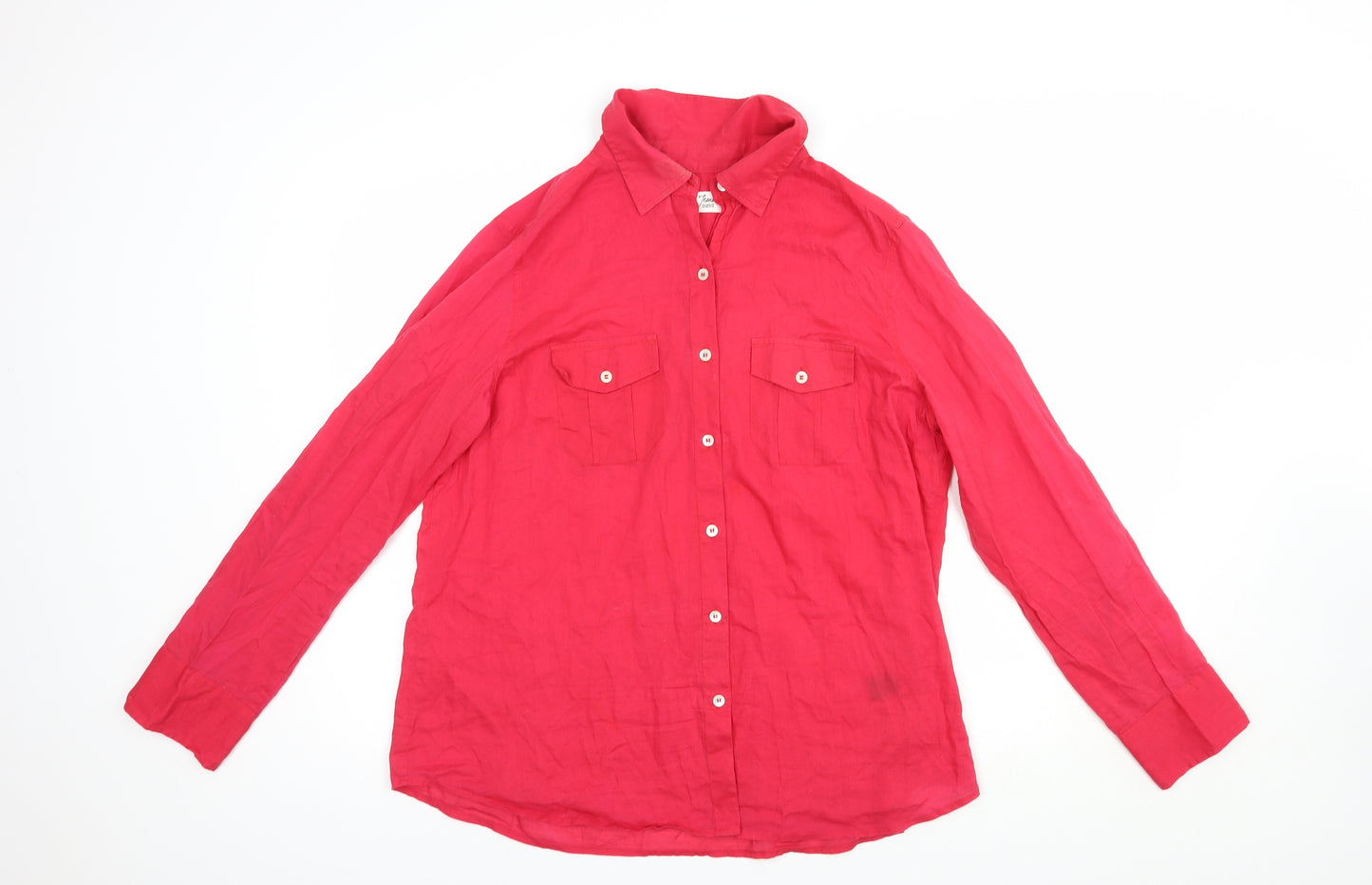 Oasis Womens Red  Cotton Basic Button-Up Size 16 V-Neck