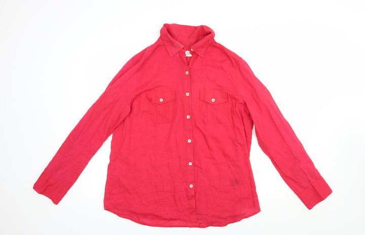 Oasis Womens Red  Cotton Basic Button-Up Size 16 V-Neck