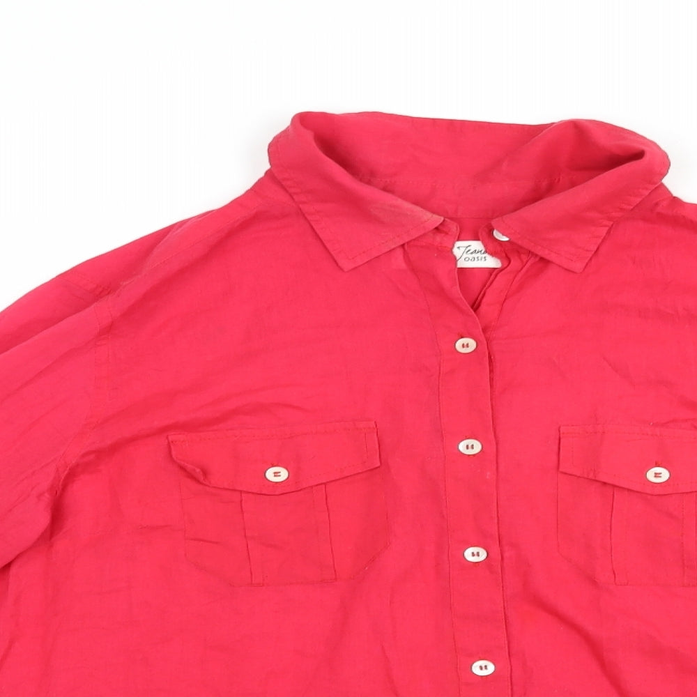 Oasis Womens Red  Cotton Basic Button-Up Size 16 V-Neck