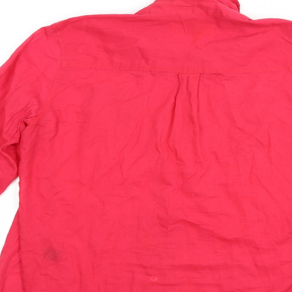 Oasis Womens Red  Cotton Basic Button-Up Size 16 V-Neck