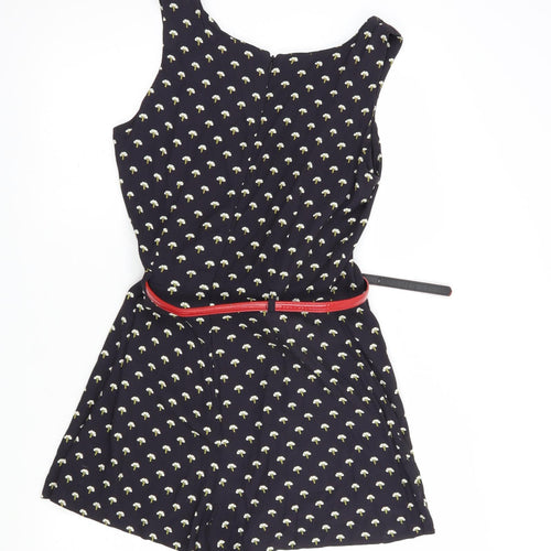 River Island Womens Blue Floral Viscose Playsuit One-Piece Size 12  Zip