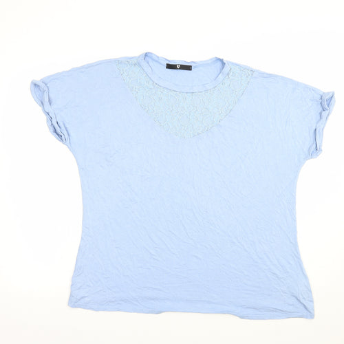 Very Womens Blue  Viscose Basic Blouse Size 18 Crew Neck - Lace Detail