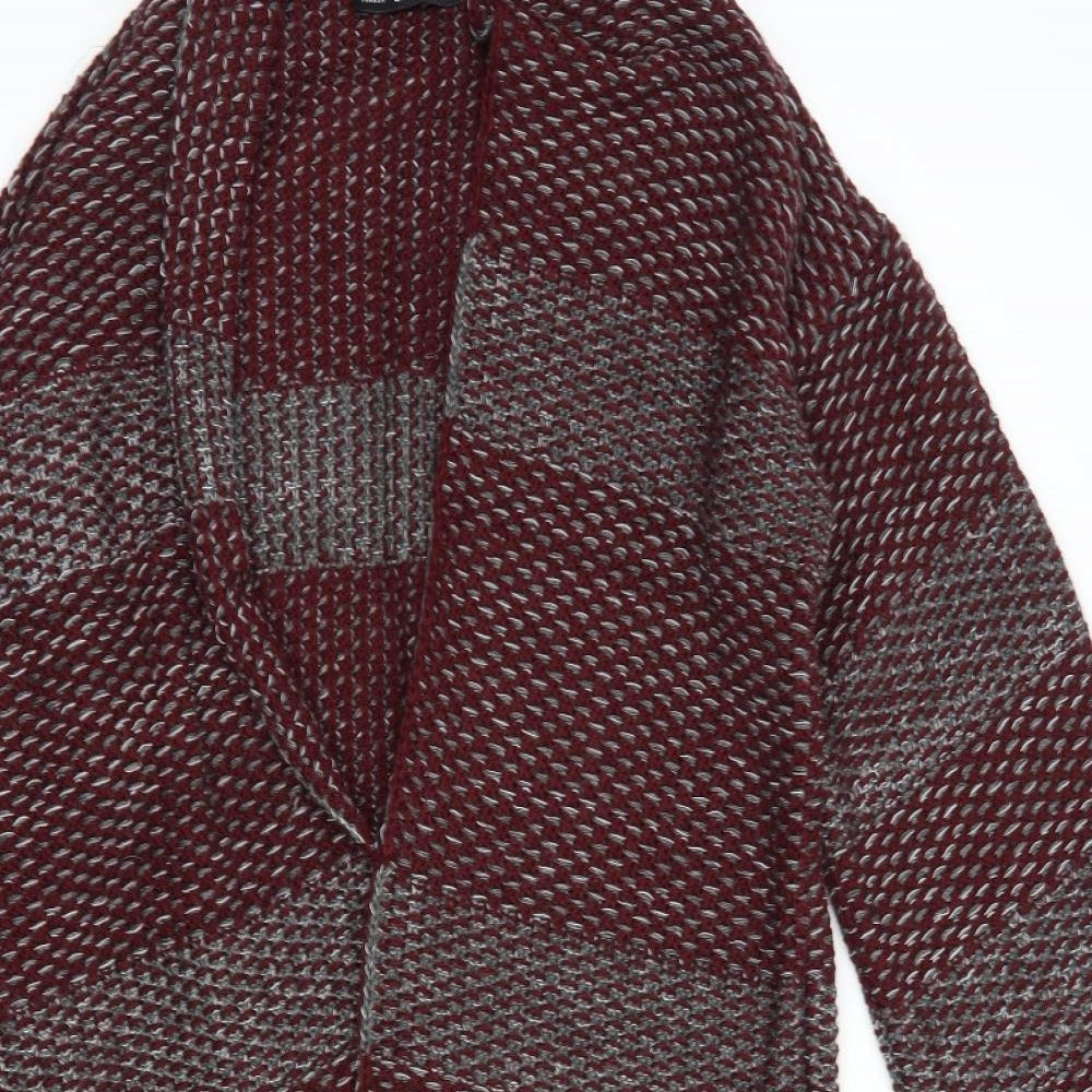 Mango Womens Red V-Neck Striped Cotton Cardigan Jumper Size M