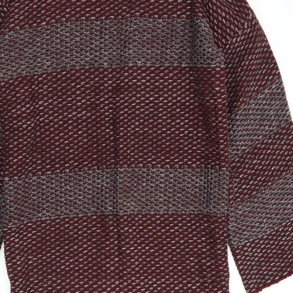 Mango Womens Red V-Neck Striped Cotton Cardigan Jumper Size M