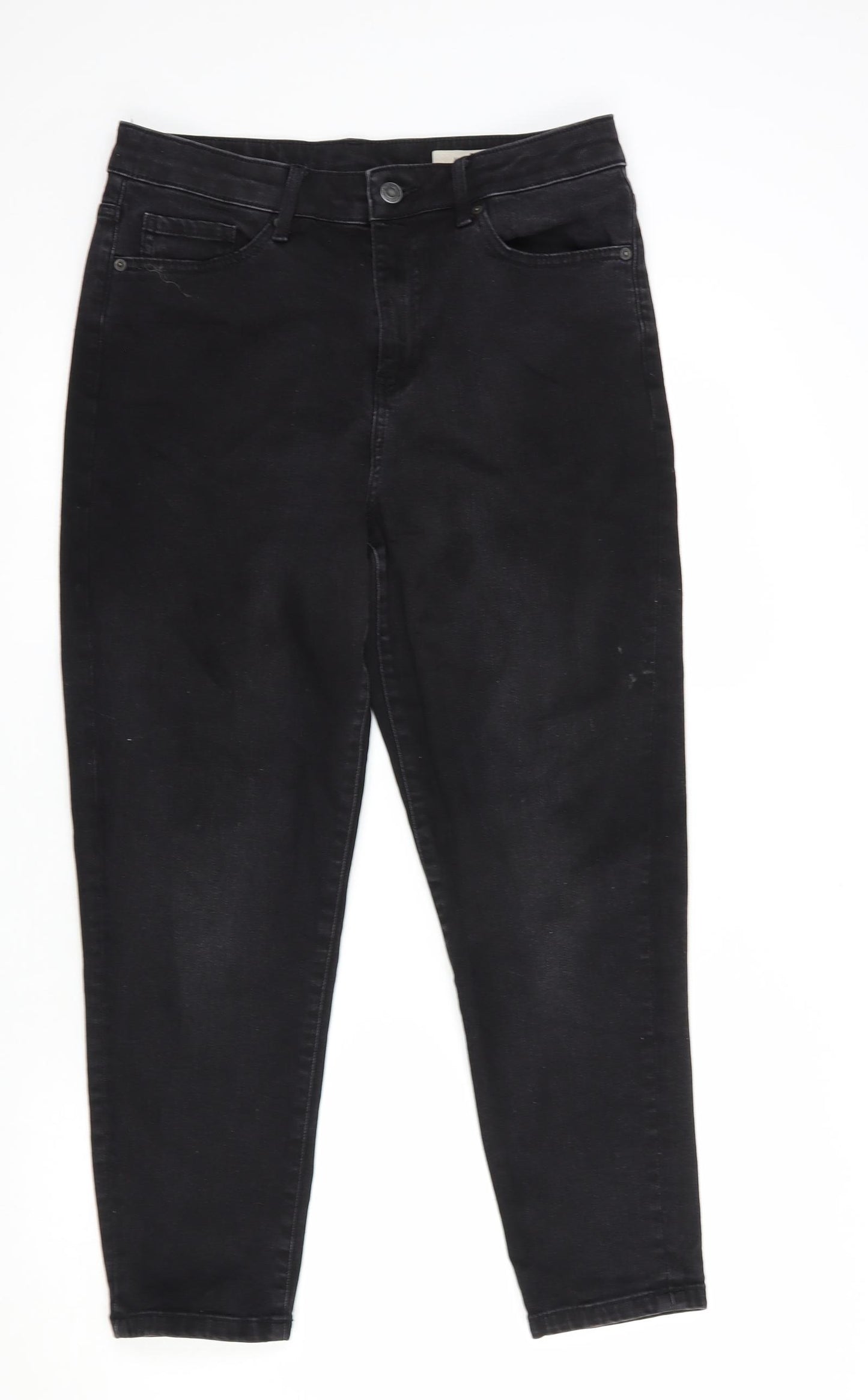 Marks and Spencer Womens Black  Cotton Mom Jeans Size 12 L27 in Regular Button