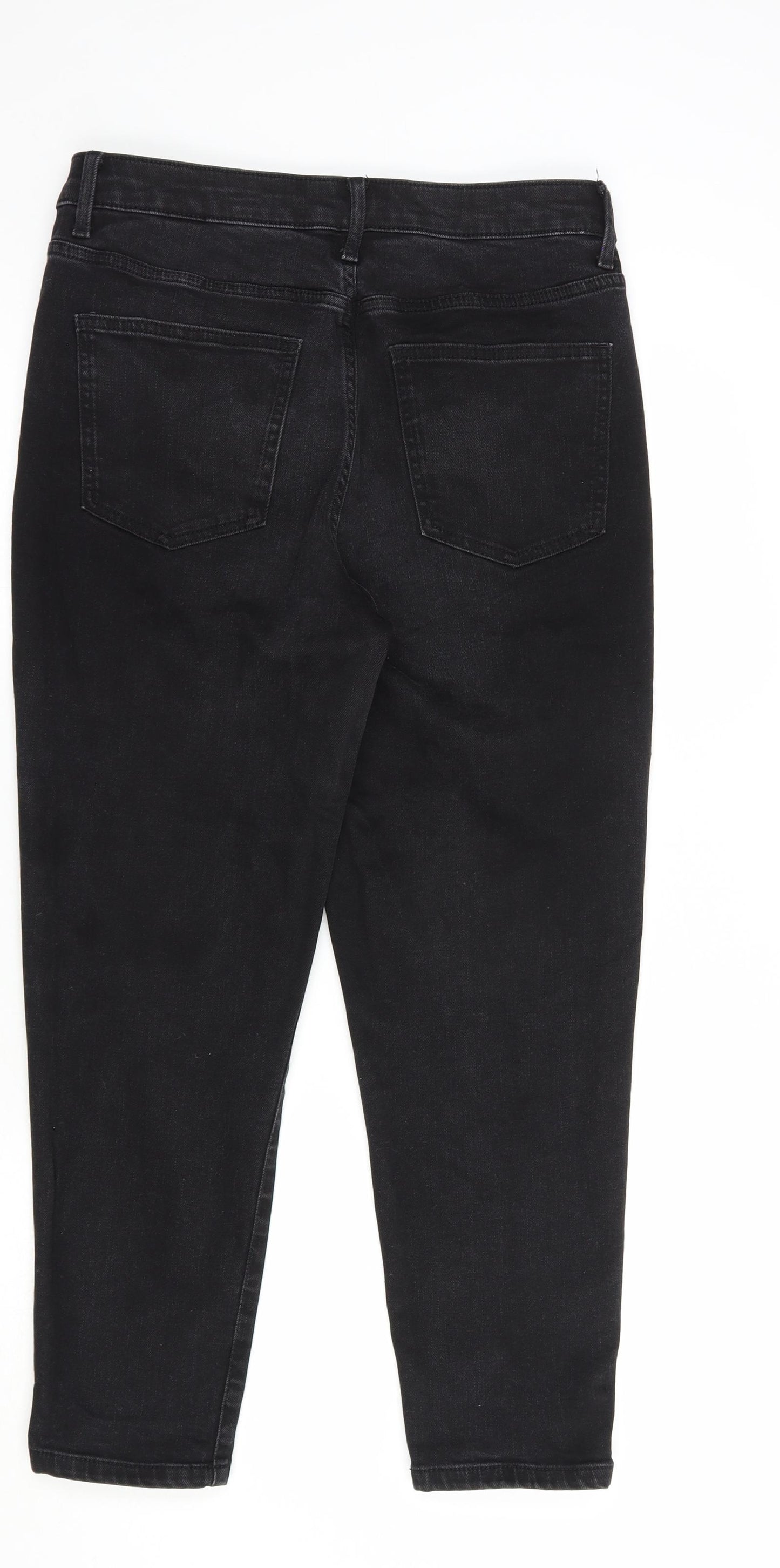 Marks and Spencer Womens Black  Cotton Mom Jeans Size 12 L27 in Regular Button
