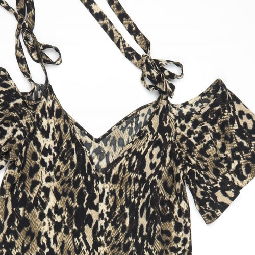 George Womens Brown Animal Print Polyester Fit & Flare  Size 10  V-Neck Tie