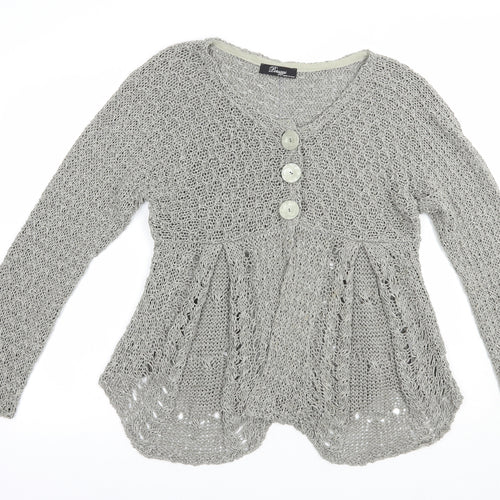 Peruzzi Womens Grey V-Neck  Acrylic Cardigan Jumper Size M