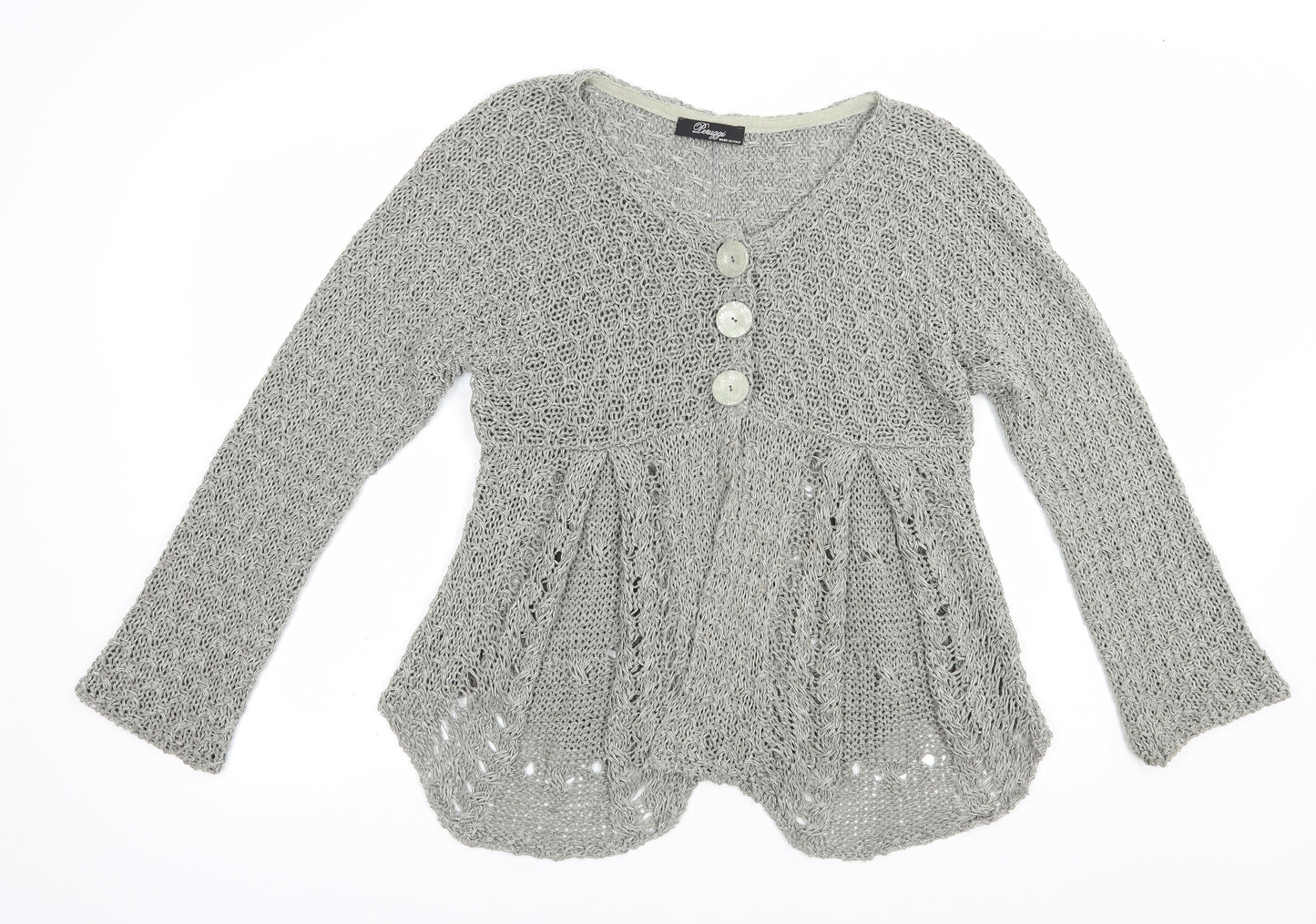 Peruzzi Womens Grey V-Neck  Acrylic Cardigan Jumper Size M