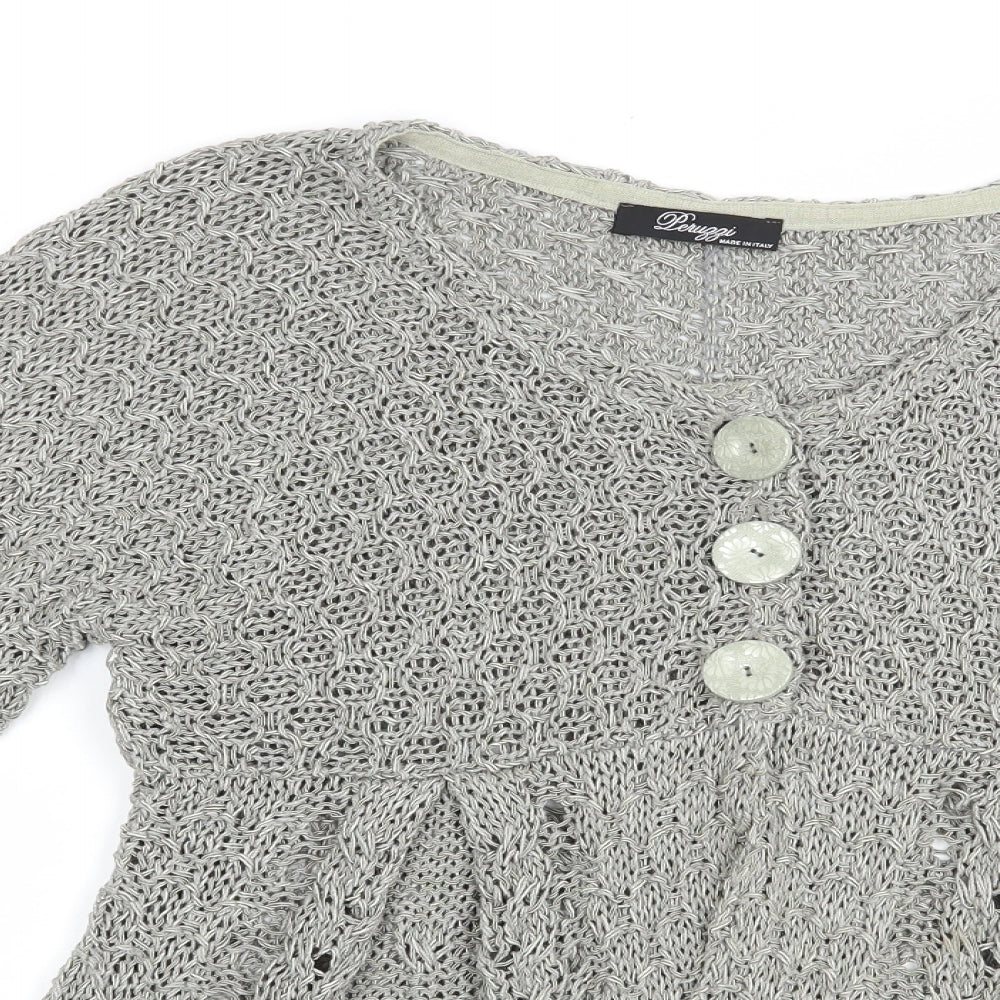 Peruzzi Womens Grey V-Neck  Acrylic Cardigan Jumper Size M