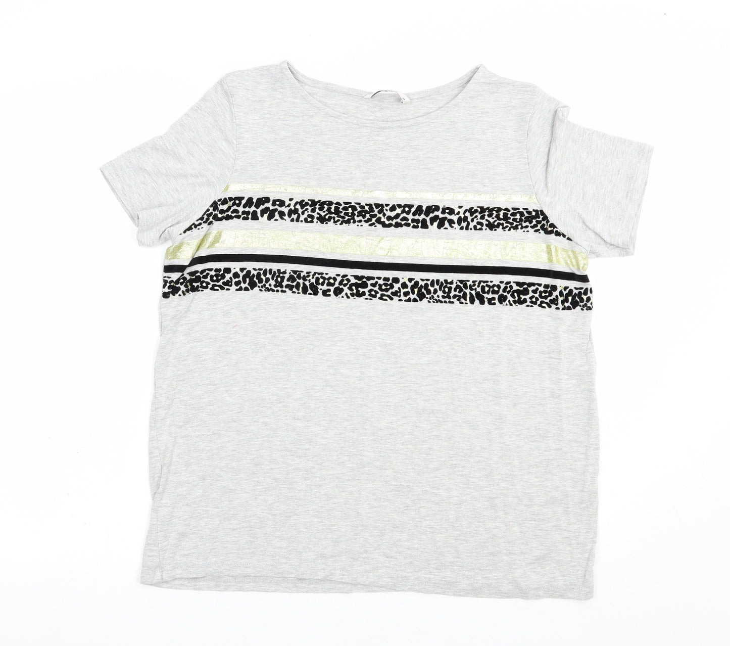 TU Womens Grey Striped Viscose Basic T-Shirt Size 14 Boat Neck