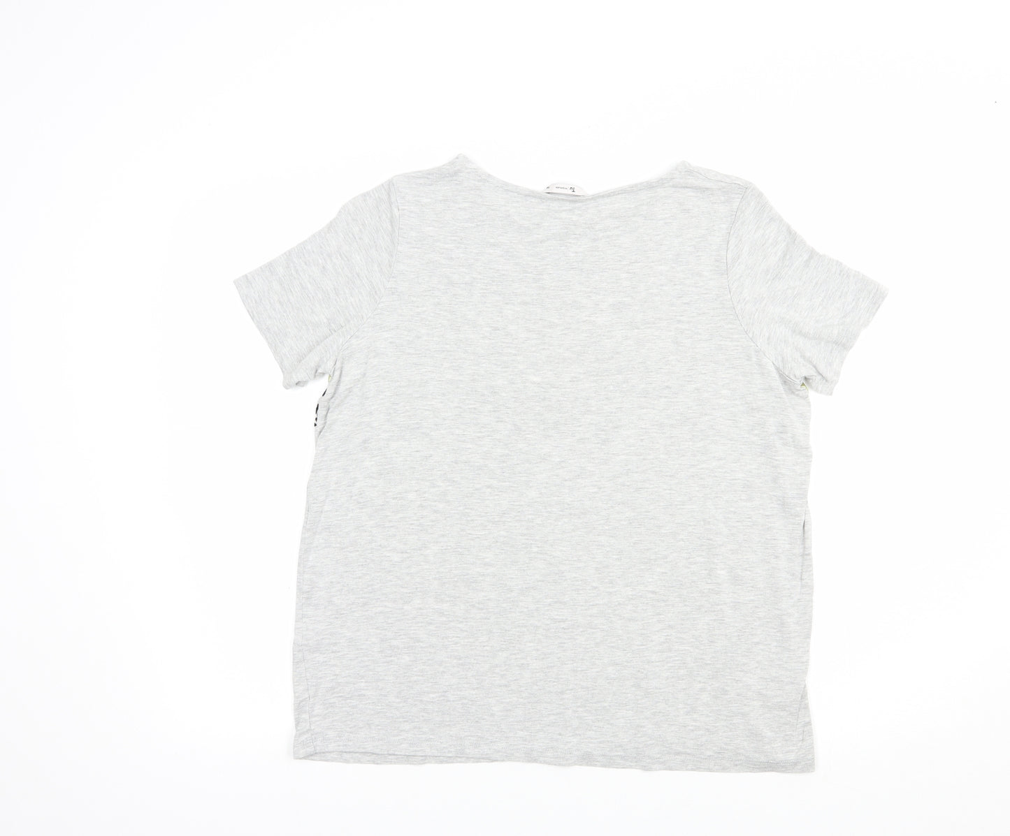 TU Womens Grey Striped Viscose Basic T-Shirt Size 14 Boat Neck