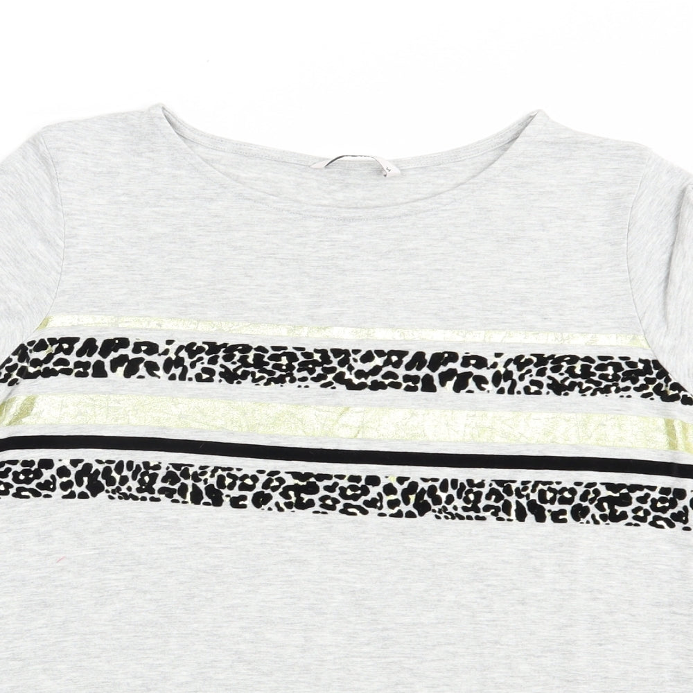 TU Womens Grey Striped Viscose Basic T-Shirt Size 14 Boat Neck