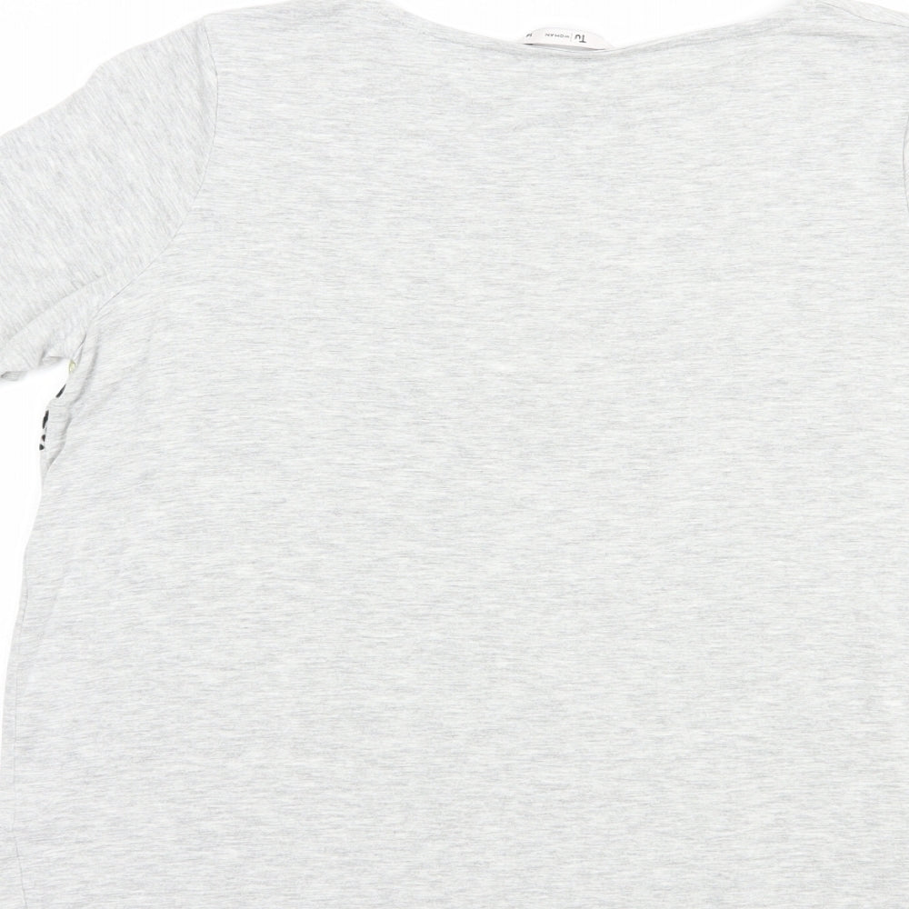 TU Womens Grey Striped Viscose Basic T-Shirt Size 14 Boat Neck