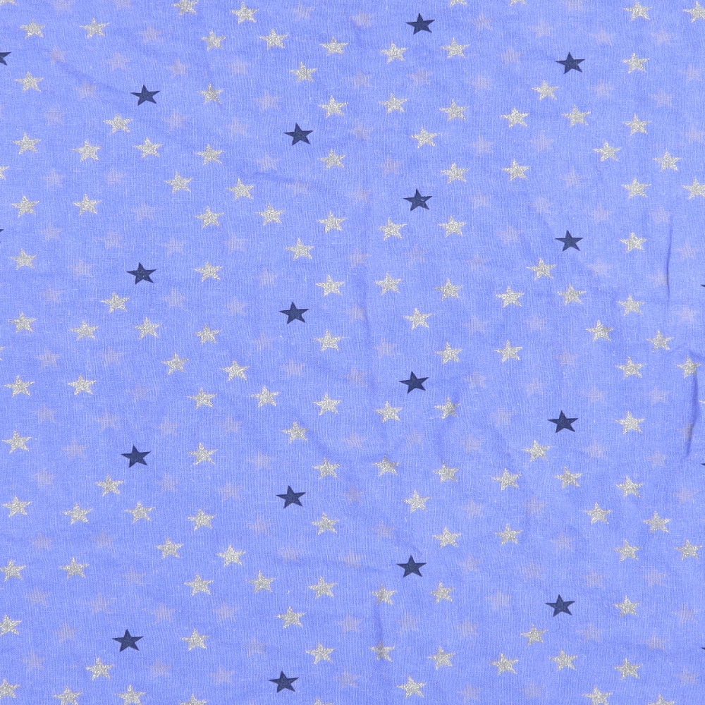 Made in Italy Womens Blue Geometric Linen Basic Blouse Size L Round Neck - Star Print