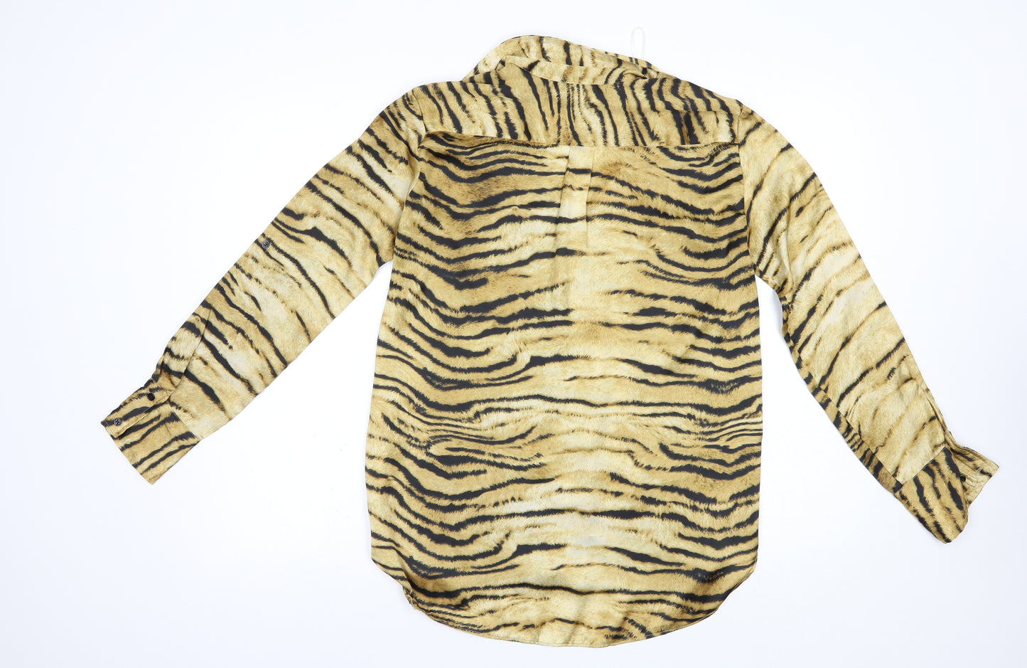 Zara Womens Brown Animal Print Polyester Basic Button-Up Size XS Collared