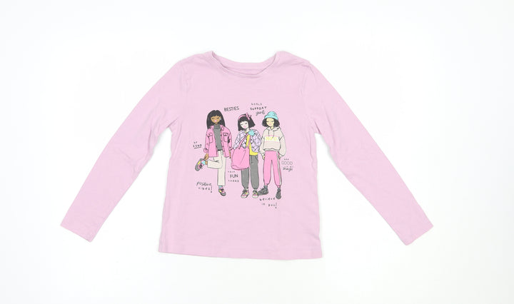 Dunnes Stores Girls Pink  Cotton Pullover T-Shirt Size 6-7 Years Crew Neck Pullover - Girl Squad